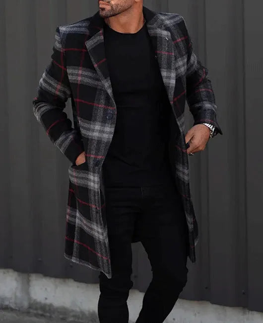 Large suit collar slim fit men's coat in polyester blend with top stitching slit pocket, colour XLDY-03