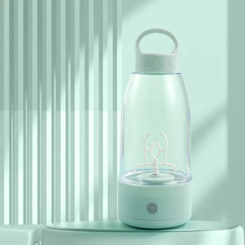 Automatic electric shaker bottle with USB charging port and handle in green colour
