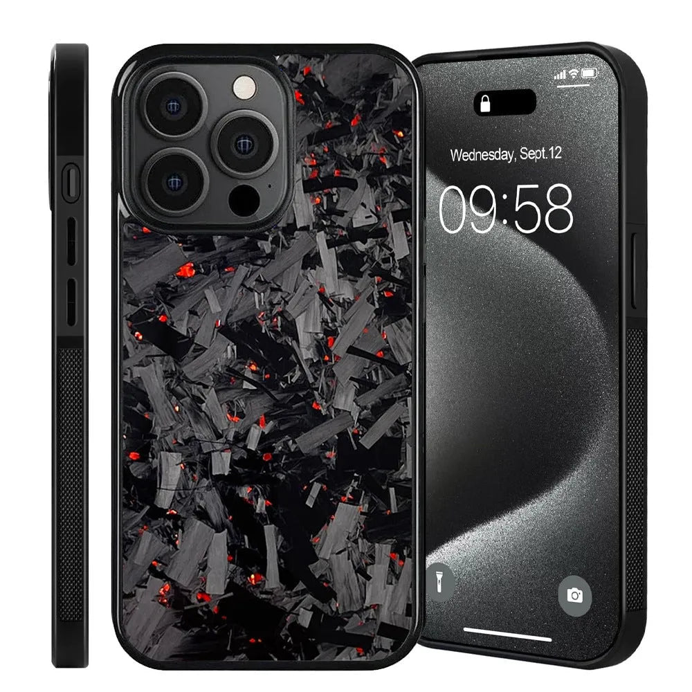 Carbon fiber phone case for iPhone 15 Pro Max 13 Pro in black, shockproof and anti-fall all-inclusive style