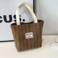 Japanese style corduroy handbag in dark brown colour with large capacity design