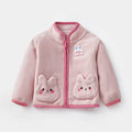 Children's fleece rabbit coat in pink with velvet outer, fur lining, and full-length zipper, suitable for autumn and winter