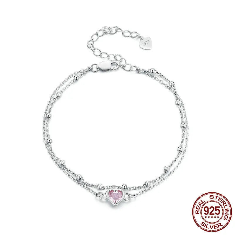 Sweet girlish style 925 sterling silver bracelet with a small heart pendant on an adjustable chain.