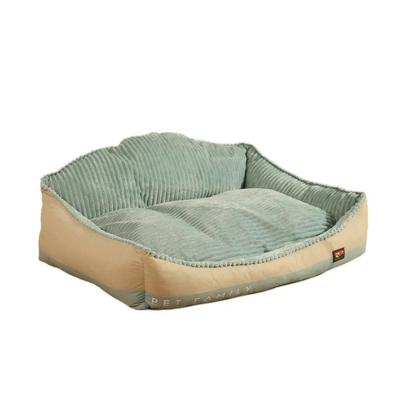 Morandi colour kennel-style pet bed with removable washable cover, shown in M and L sizes.