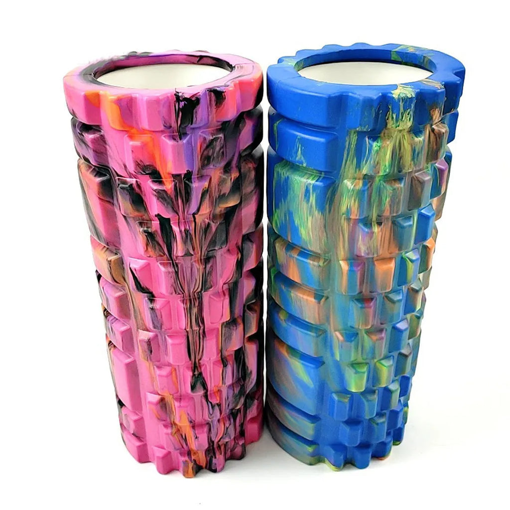33cm camouflage pattern EVA foam roller showing classic colour combinations including blue green yellow and rose red black designs