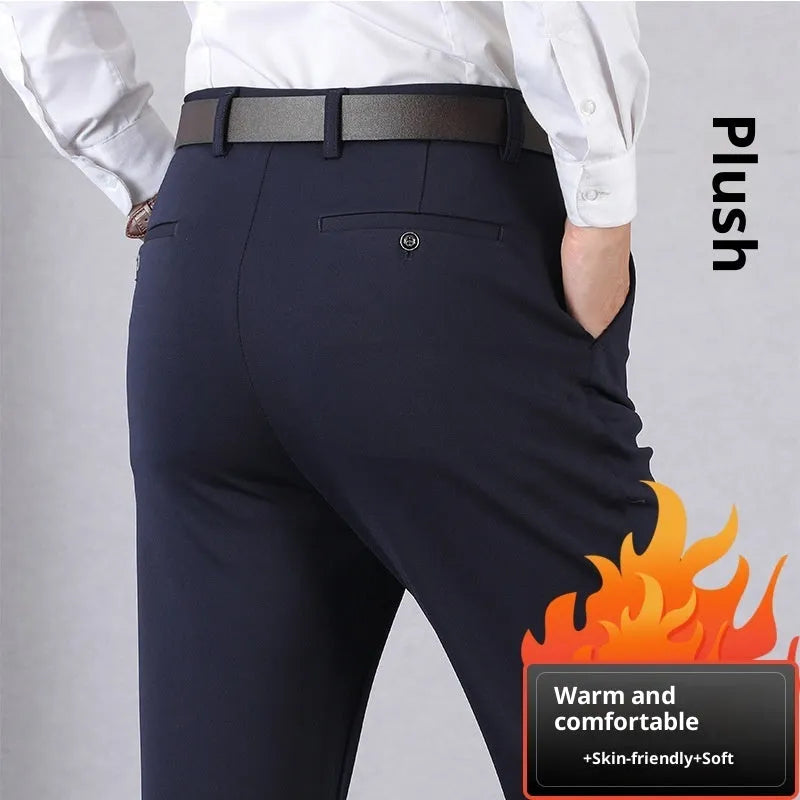 Elastic dad suit trousers for middle-aged elderly men, high waist loose fit, solid colour polyester, black, size 34