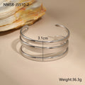 Stainless steel women's bracelet with geometric line design, shown in gold and steel finish options