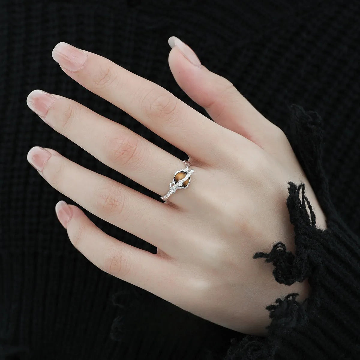 Adjustable Saturn open ring in white gold colour for women