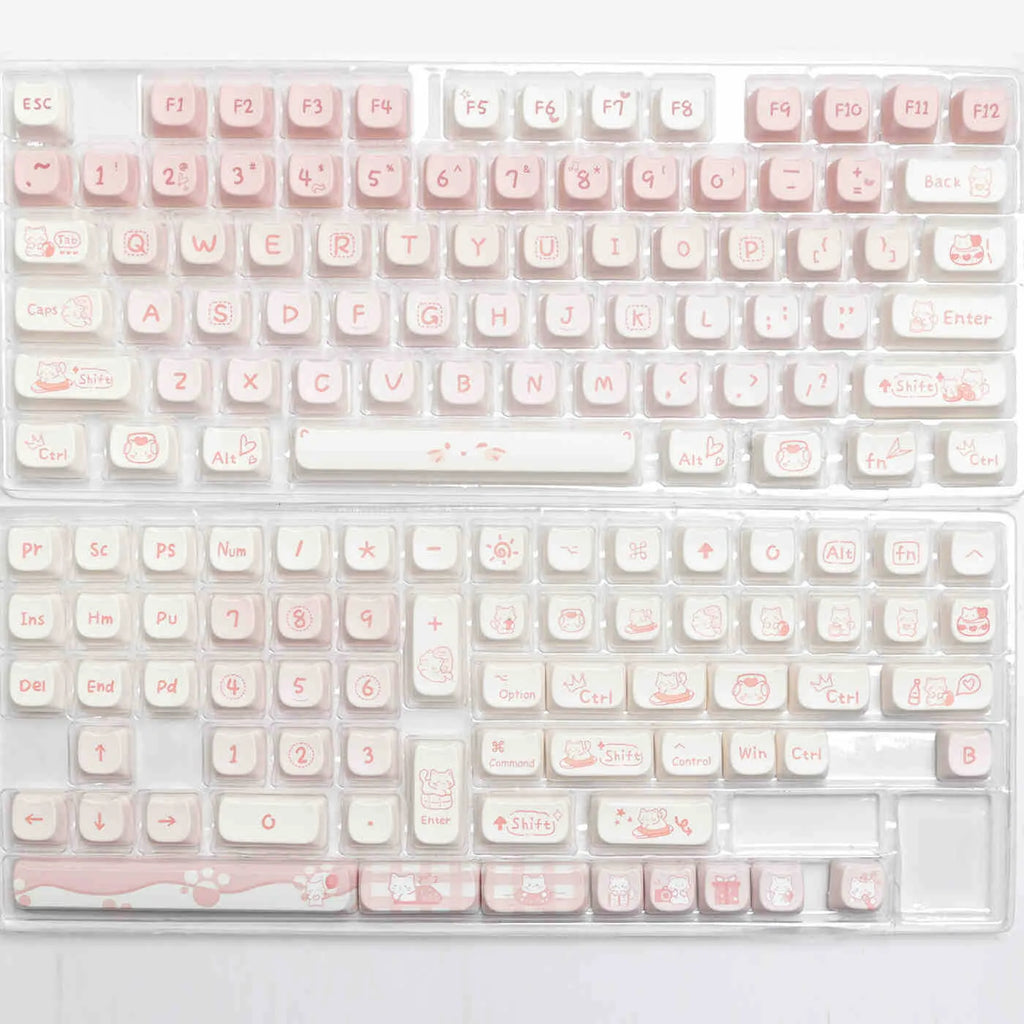 Full set of PBT sublimation dye printed keycaps for a mechanical keyboard, showing various coloured keys.