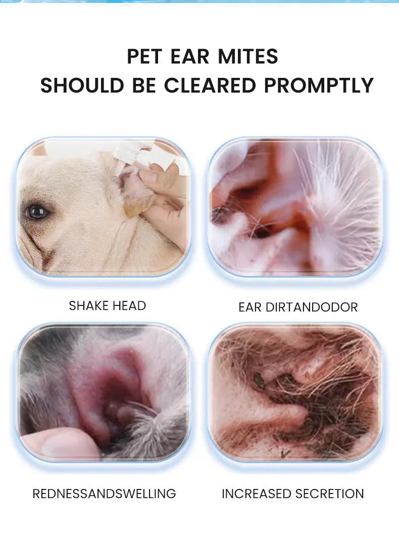 Pet ear drops 60ml English version bottle with dropper for cleaning ears and removing ear mites in dogs and cats