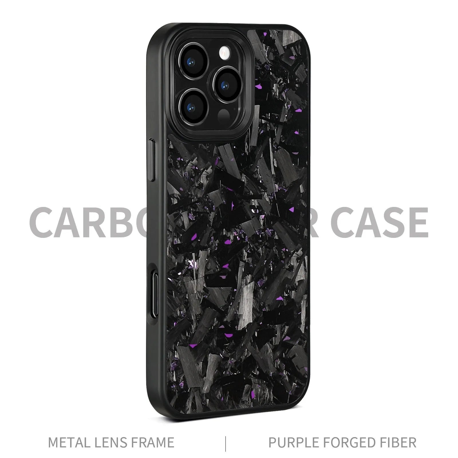 Carbon fibre iPhone 17 phone case with metal frame and forged pattern detailing in black frame blue gold colour with magnetic option