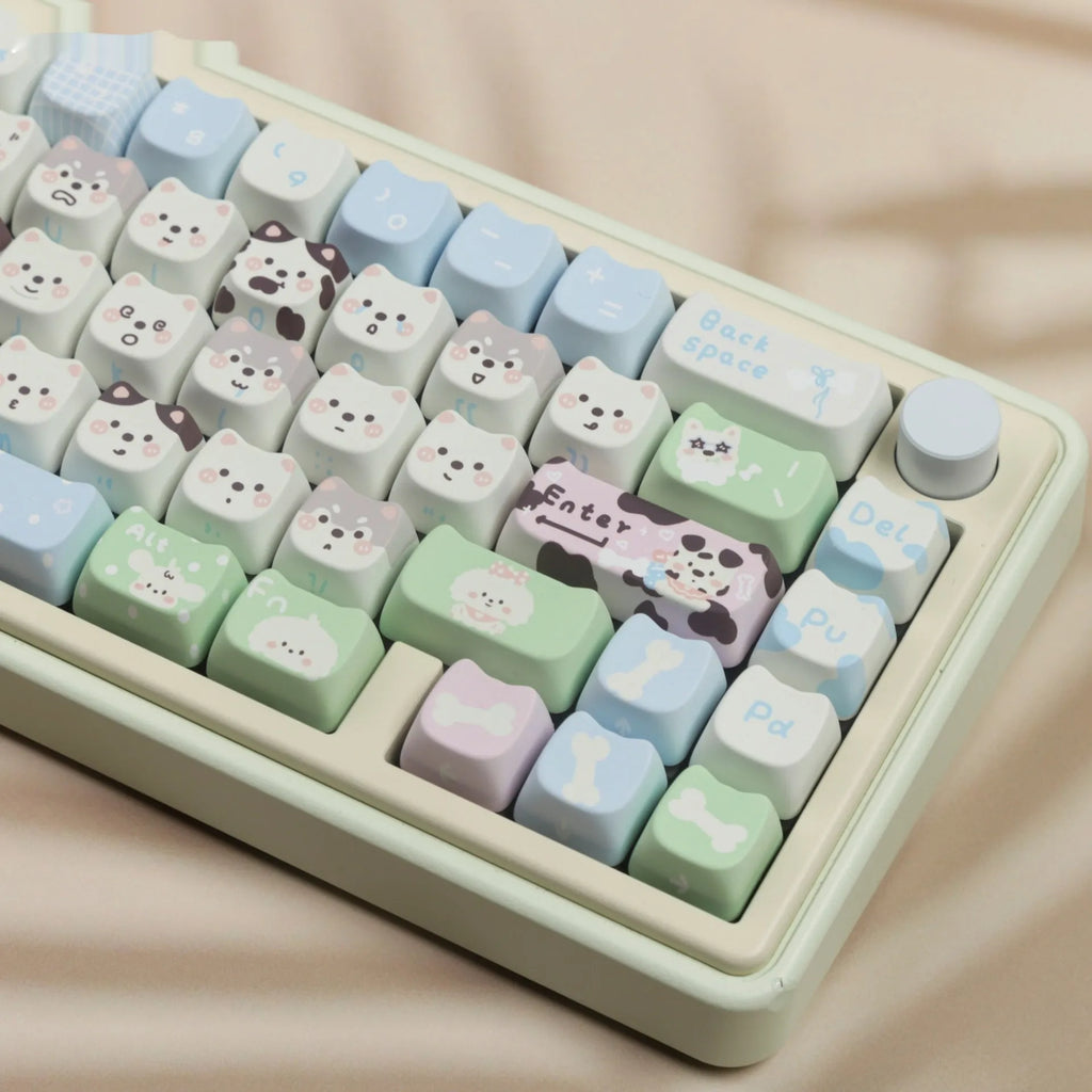 Cat and puppy themed PBT key cap set for mechanical keyboards with sublimation printing