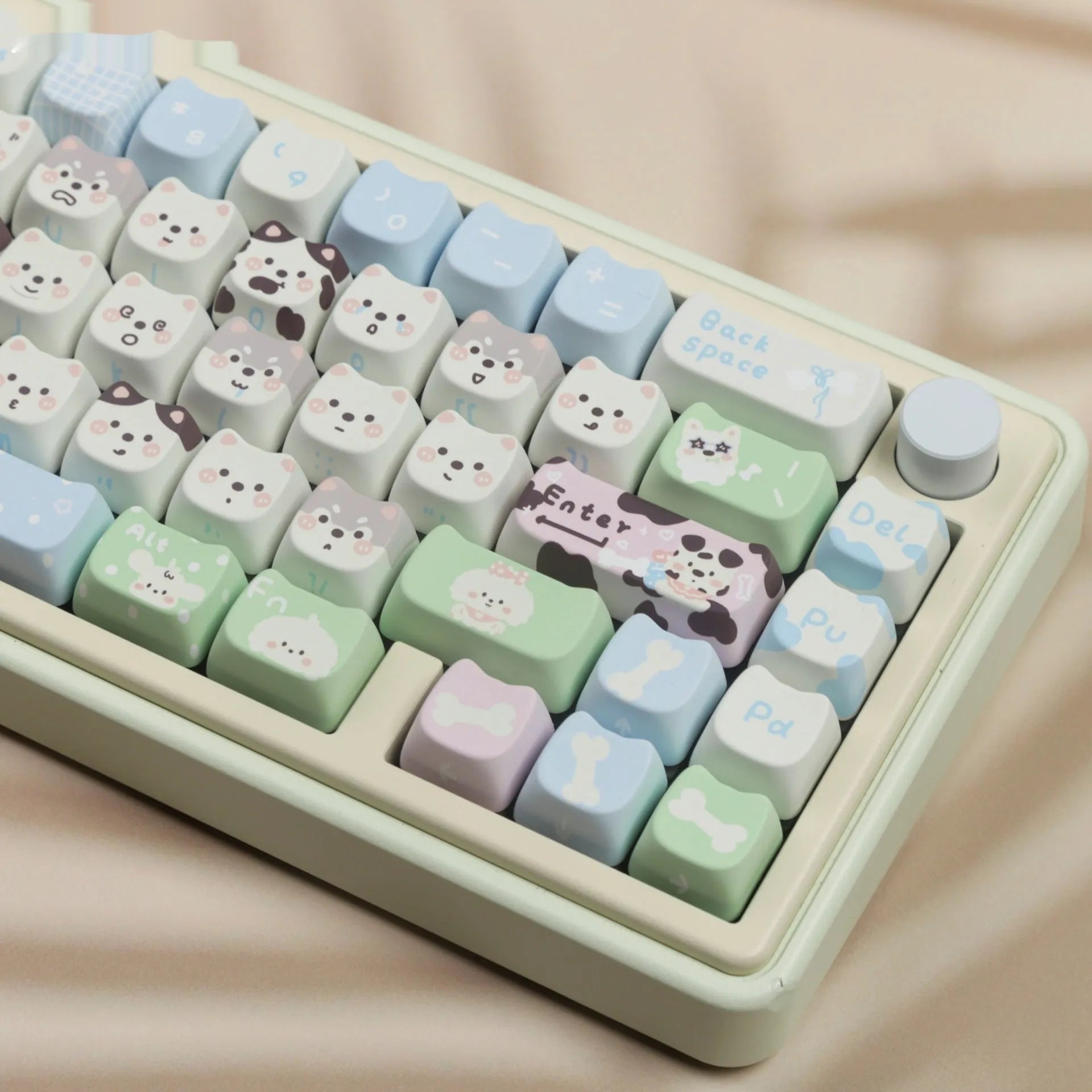 Cat and puppy themed PBT key cap set for mechanical keyboards with sublimation printing