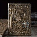 Handmade A5 leather notebook with 3D Warriors relief embossed design in metallic colours