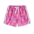 Children's casual polyester shorts in assorted colours and prints like pineapple, kitten, and stripes for beach wear.