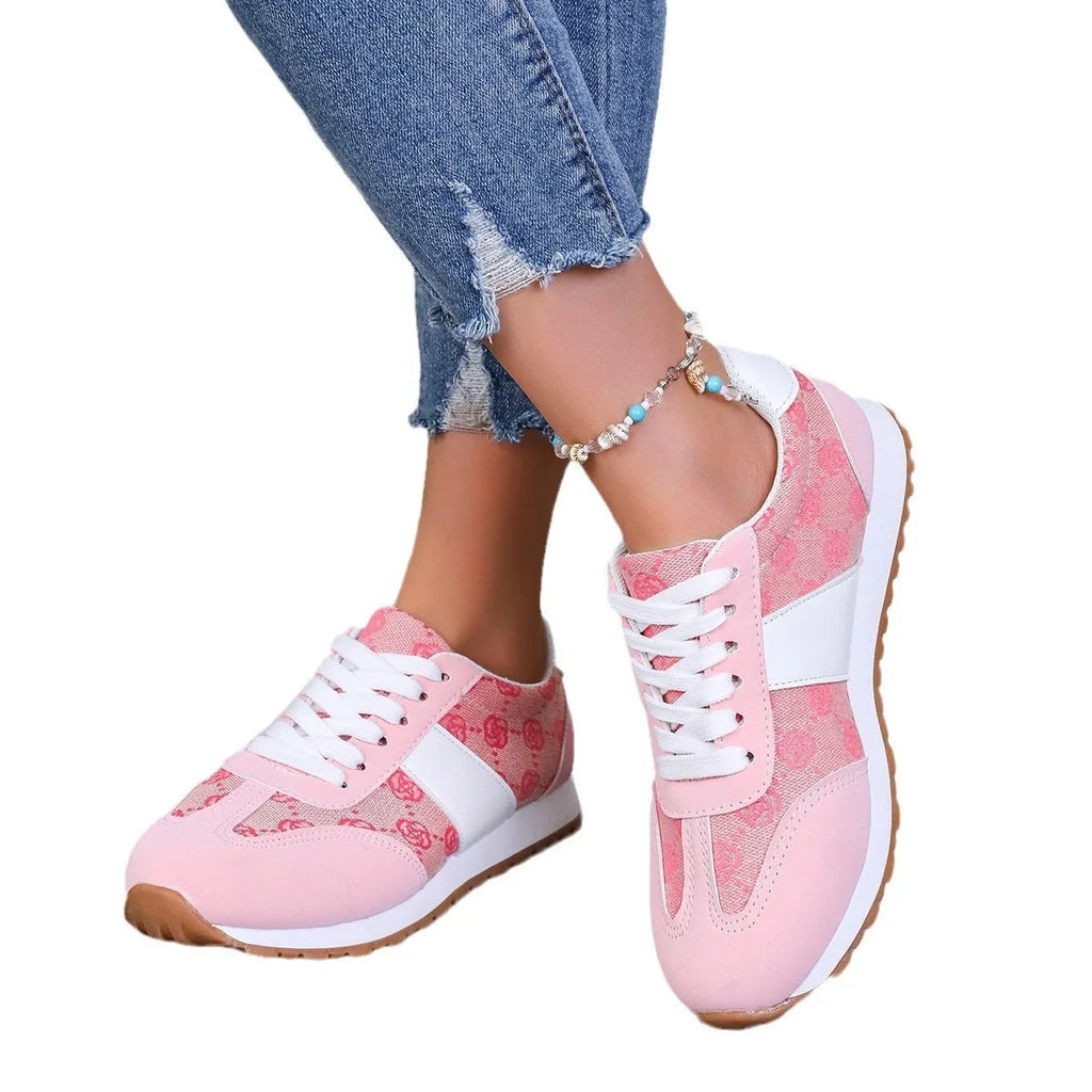 Women's oversized casual flat lace-up shoes in khaki with round toe and cross strap