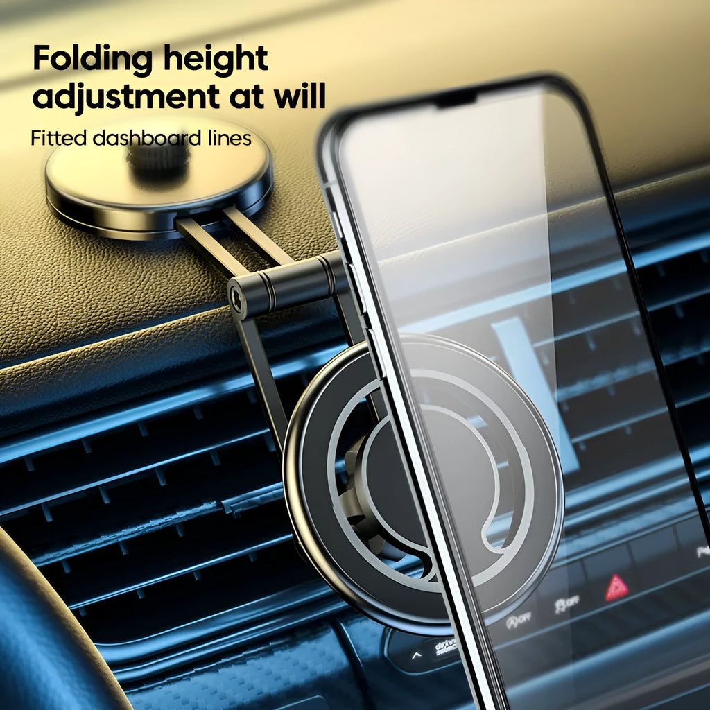Telescopic folding car phone holder with magnetic suction in black or silver colours