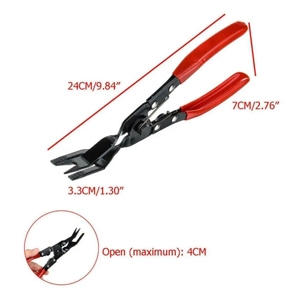 Blue steel car interior clip removal pliers tool showing 235mm length