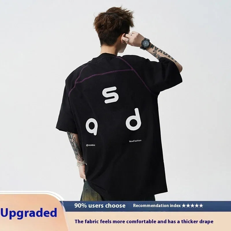 Cotton letter print short-sleeve T-shirt in loose fit with round neck collar