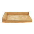 Solid colour cloth pet bed for dogs in khaki, shown on a floor with a size label
