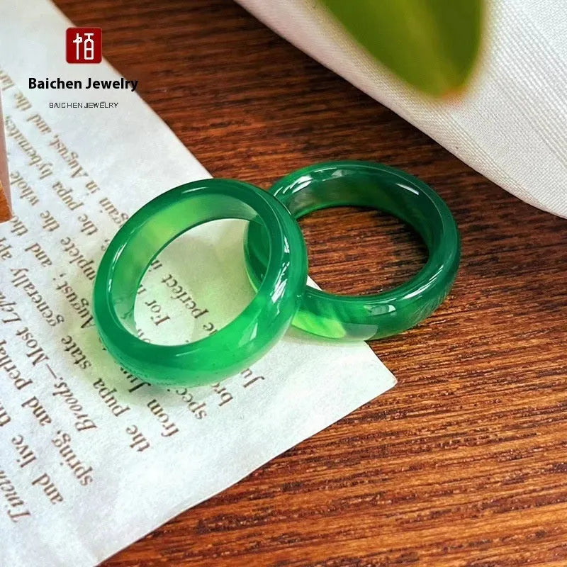 Natural Brazil agate ring polished chalcedony random-hair finish unisex size 16-18 eight colours