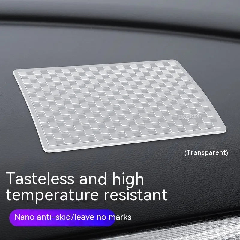 PU car dashboard anti-slip pad for mobile phone in Classic Black, showing textured surface and fit on instrument panel