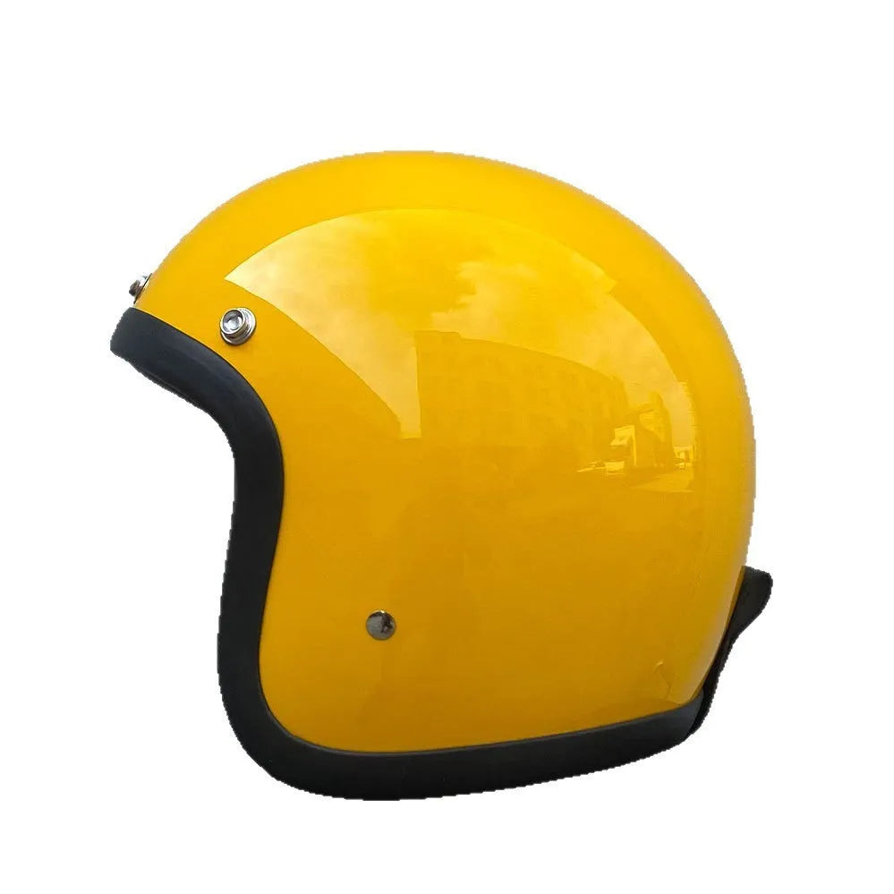 FRP retro half motorcycle helmet shown in various colours for electric bike commuting