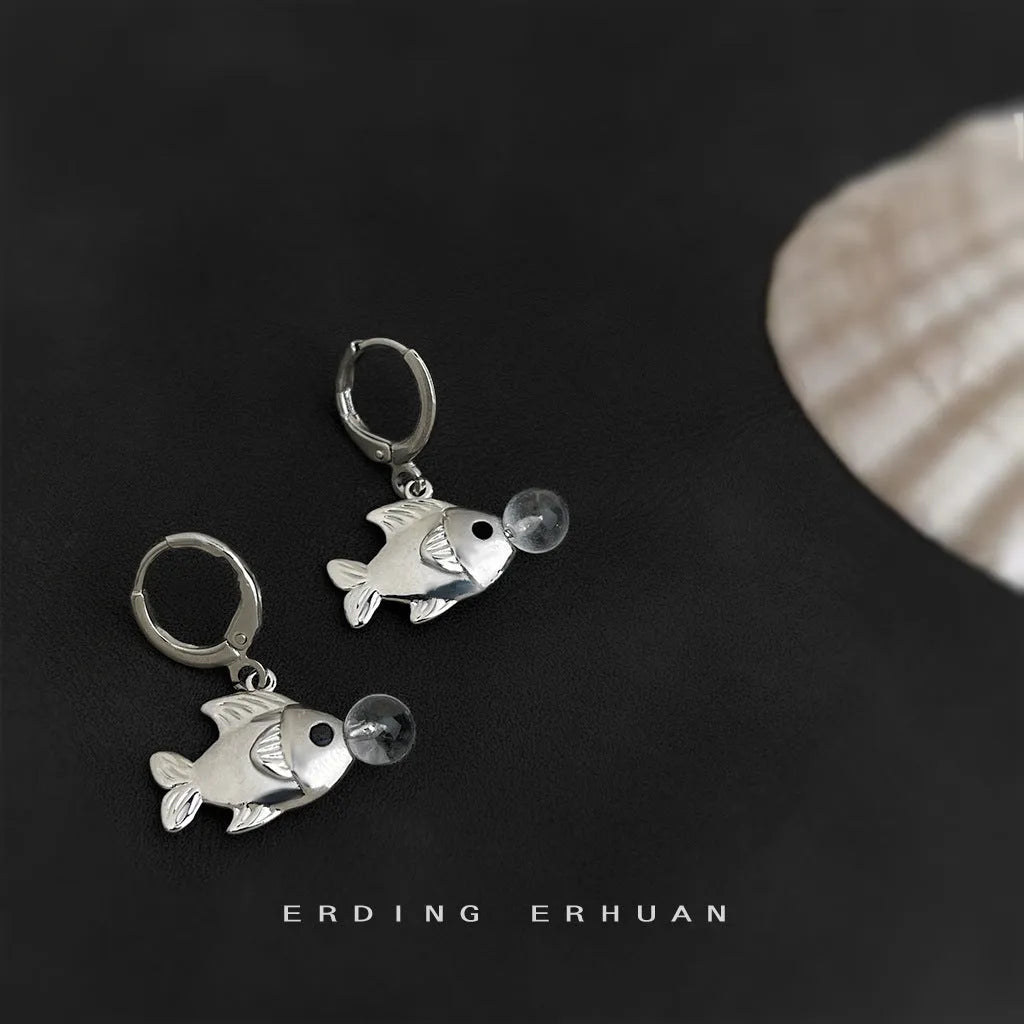 Bubble fish goldfish design copper earrings with electroplating treatment for women