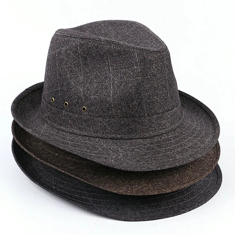 A thickened suit material fedora hat for men shown in Bervis black, with a 60mm brim.