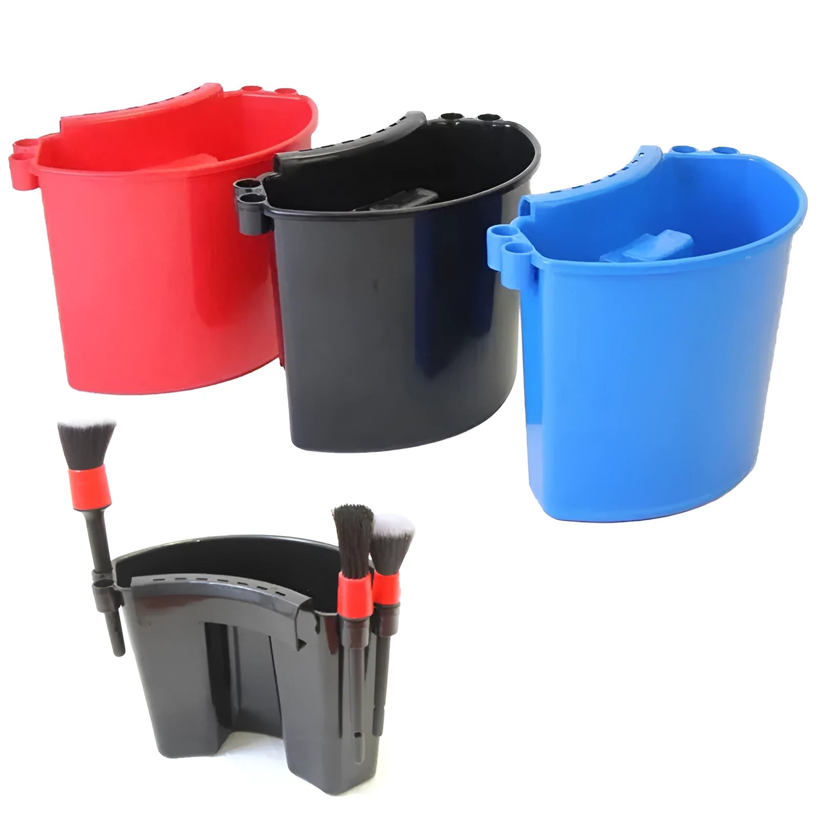 PP plastic car wash bucket with carrying handle in choice of black, blue, pink, or red colours