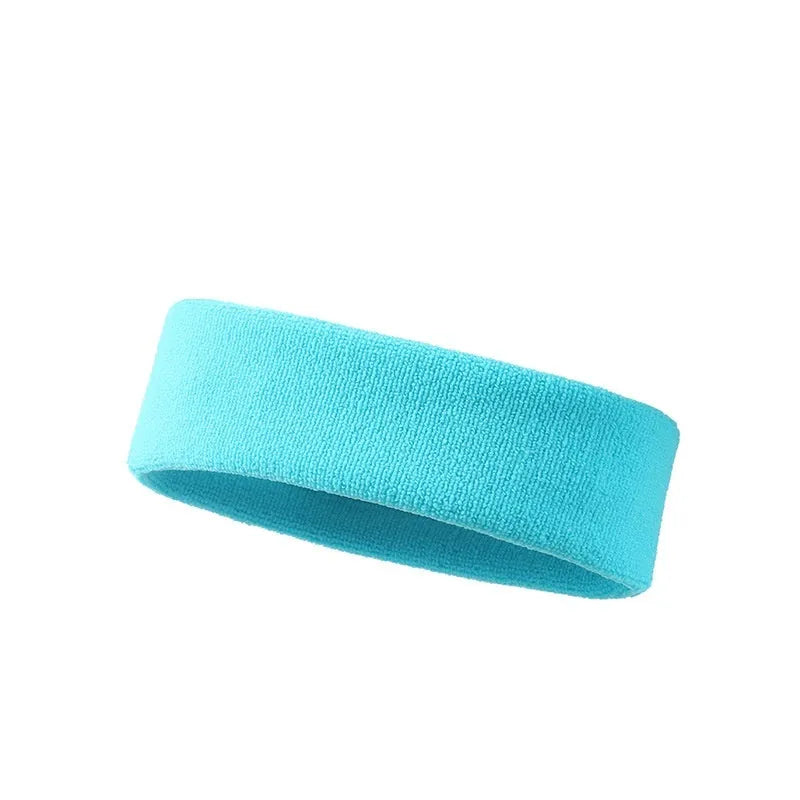 Elastic solid colour sports sweatband in black, shown stretched to demonstrate fit.