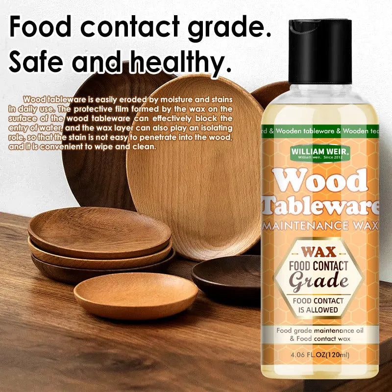 Wooden food grade tableware maintenance set with 120ml oil and wax bottles and towel