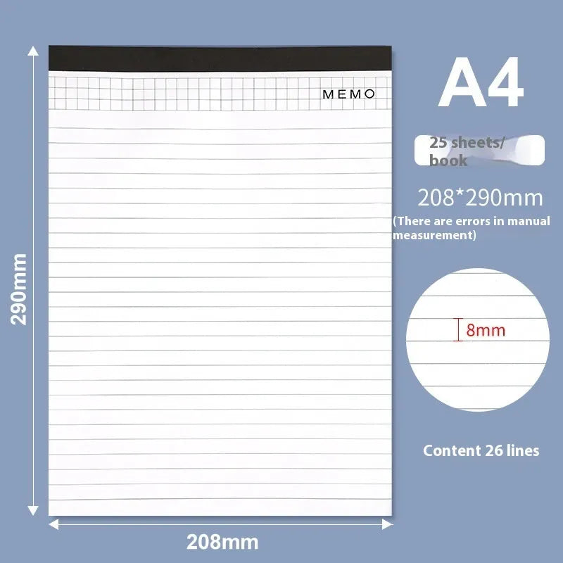 A4 tearable notebook with grid-lined ivory pages and a paper cover.