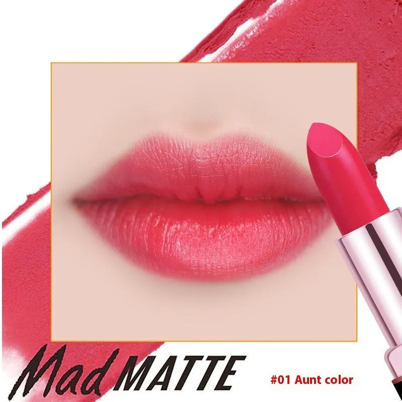 Fey Beauty non-stain matte lipstick in simple case, shades include cameo brown and milk tea colour.