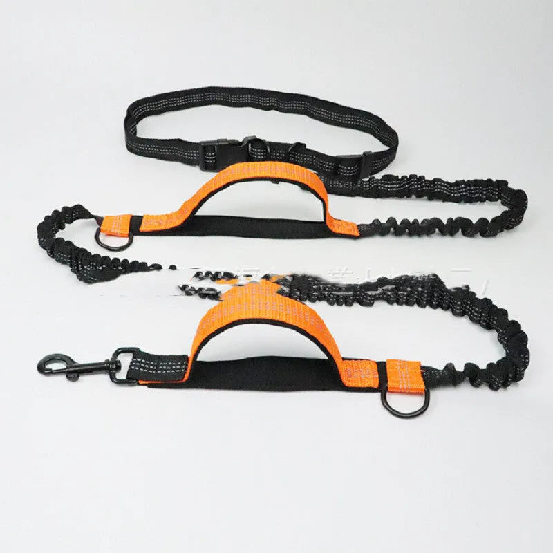 Fluorescent green pet traction rope retractable running belt with foam grip and adjustable waist