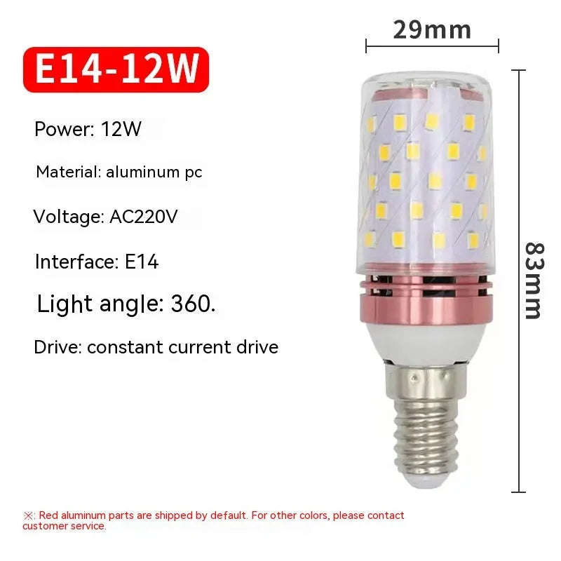 12W LED corn bulb E14 small screw base with 60 beads and tricolour dimming option
