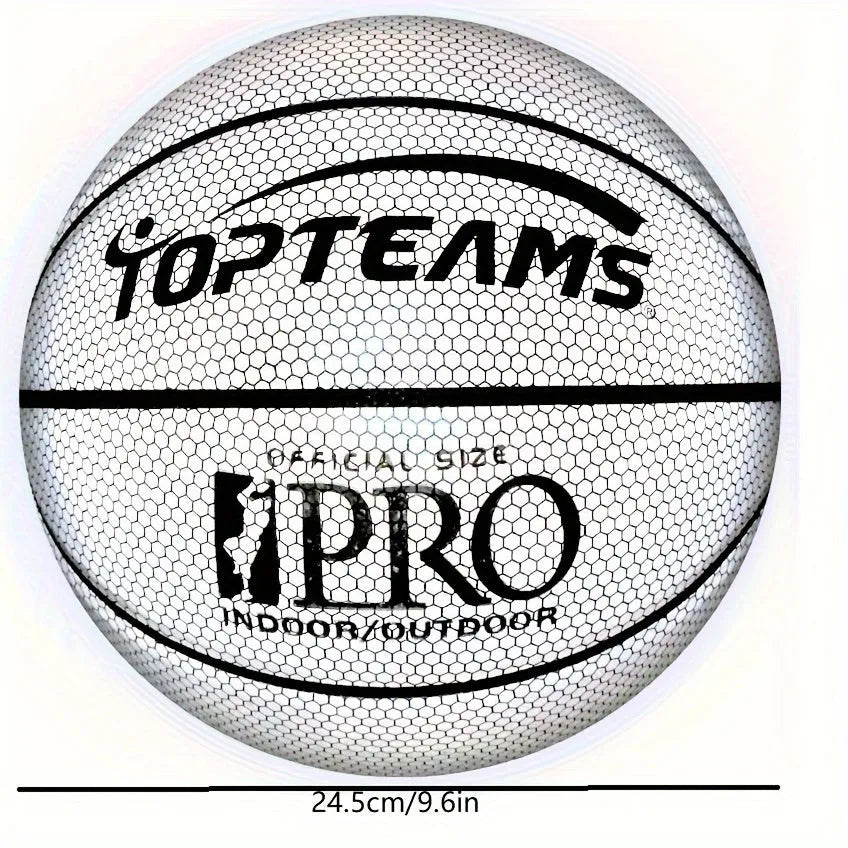 Holographic luminous reflective basketball size 7 in chroma and white colours