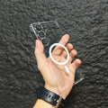 Frameless magnetic suction Samsung phone case with built-in lens protector in matte black finish