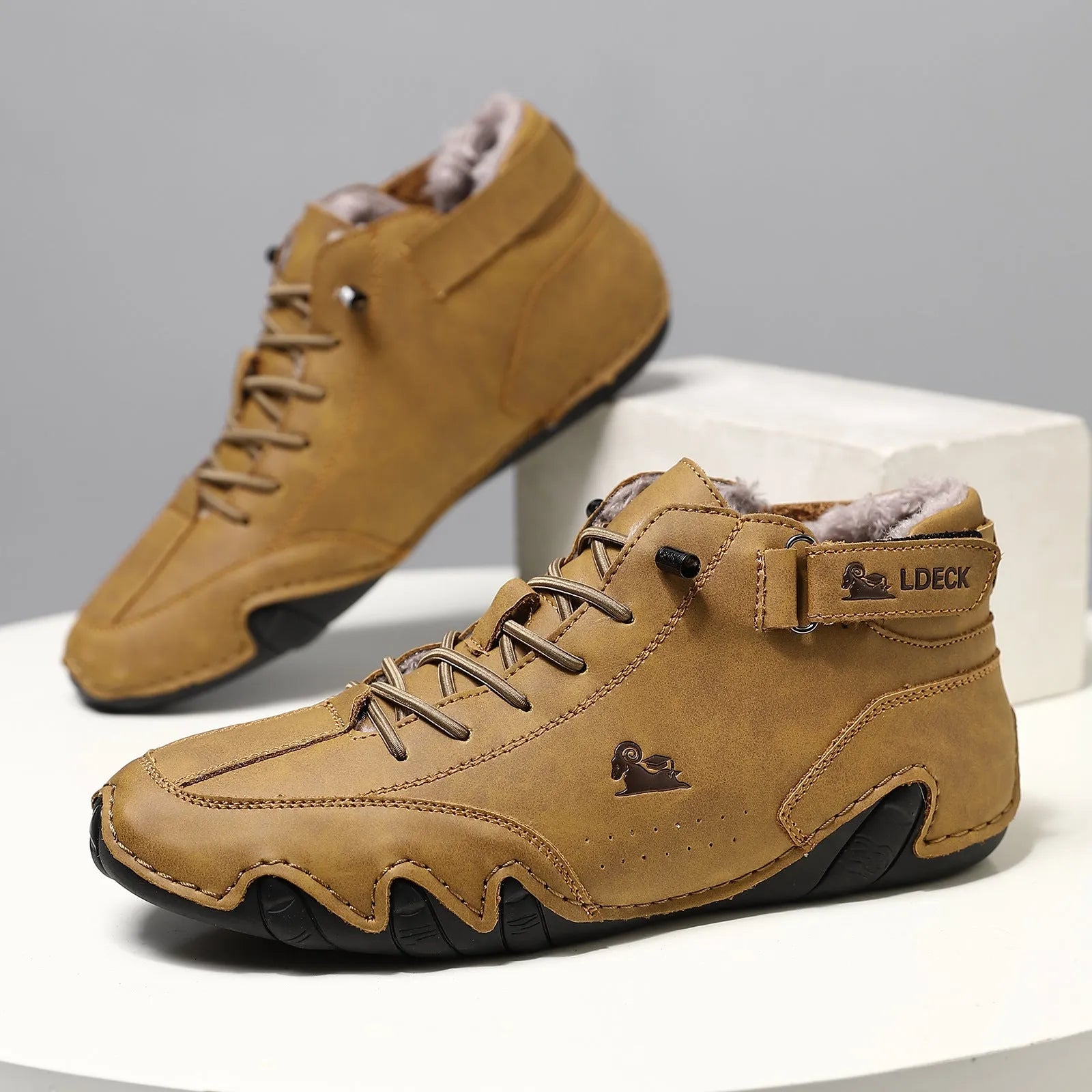 Winter fleece-lined large size men's Martin boots, microfiber upper, rubber sole, flat heel, round toe, long pile colour option