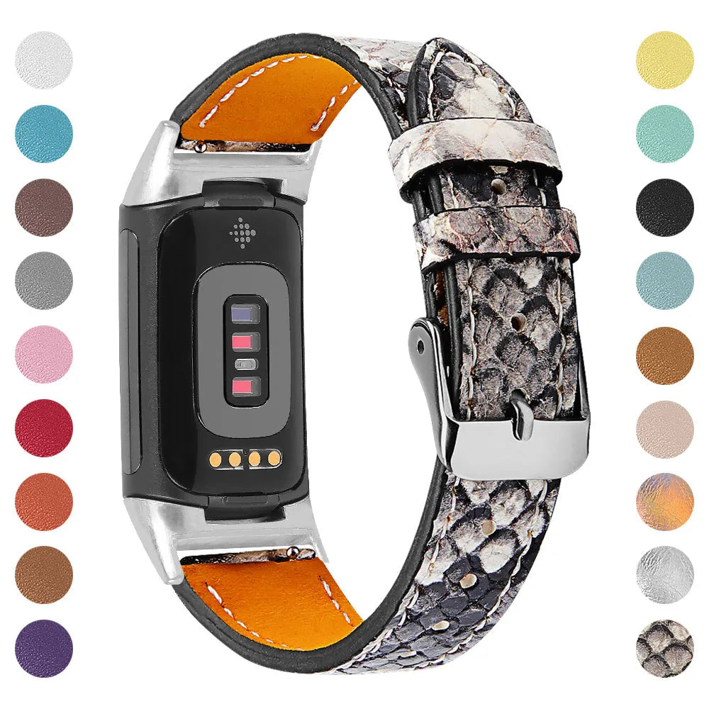 Genuine cowhide leather strap for Fitbit Charge 5 and Charge 6 in multiple colour options