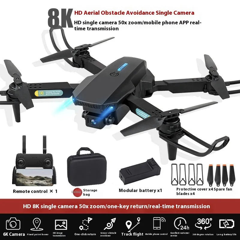 Black S138 carbon fibre appearance folding UAV drone with dual cameras for obstacle avoidance aerial photography.