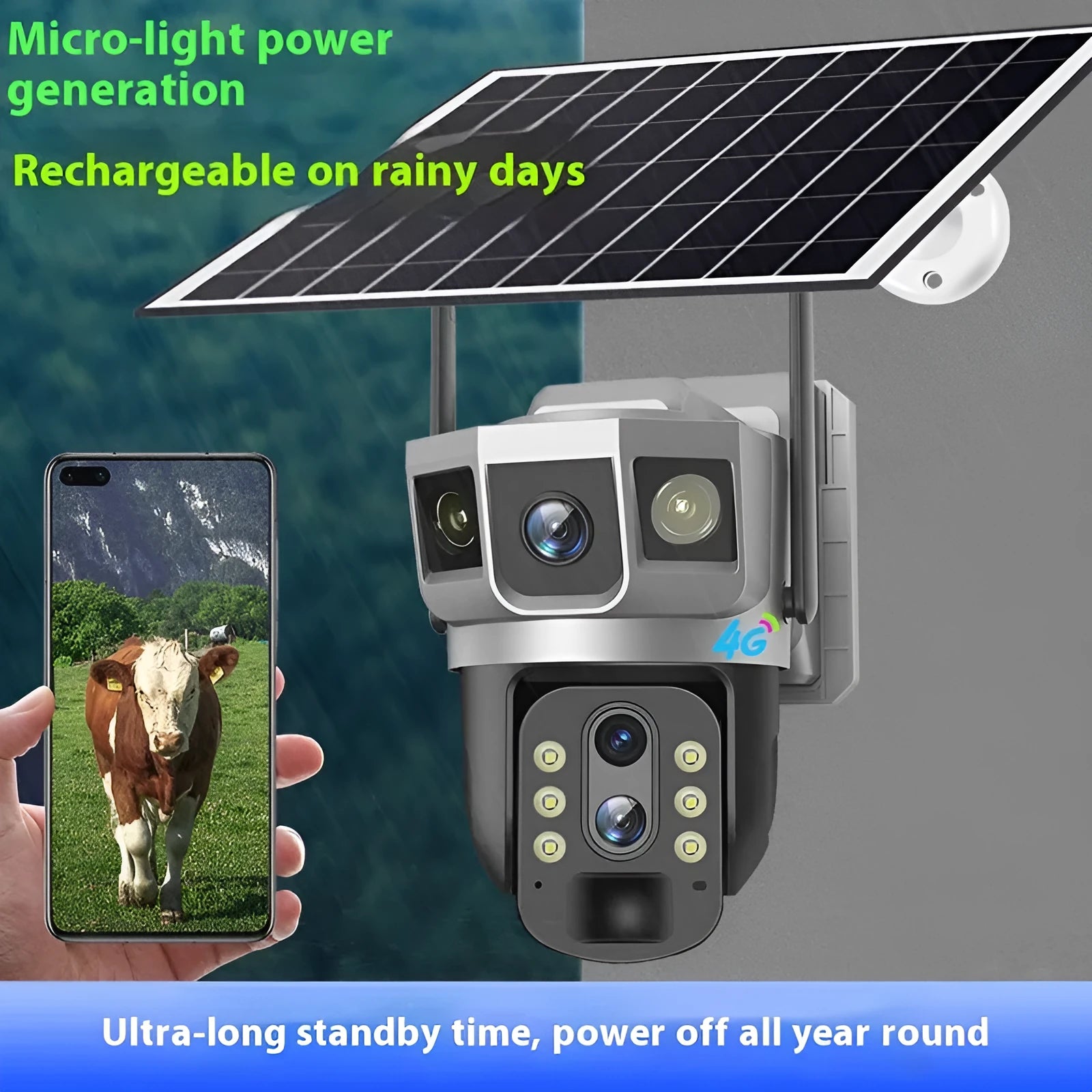 V380 outdoor smart security camera with solar panel and 4G connectivity for remote monitoring