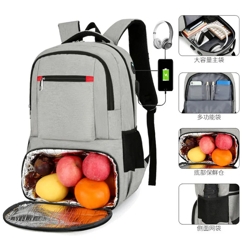 Light grey Oxford cloth insulated backpack with curved shoulder straps and dry-wet separation compartment