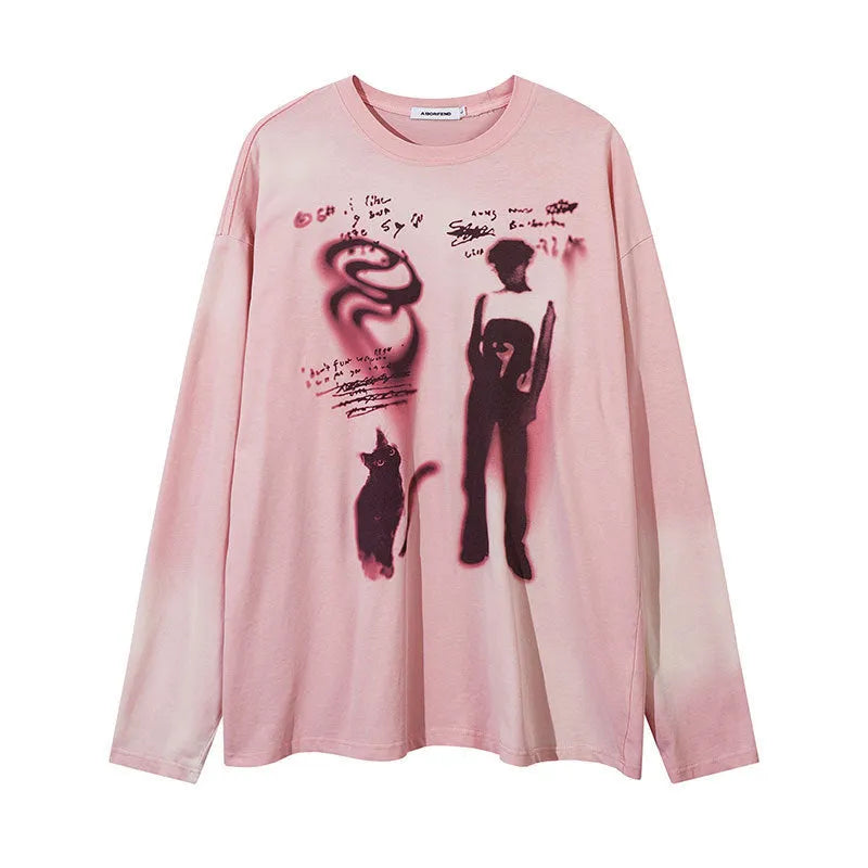 Women's dark grey cotton pullover with letter pattern and drop shoulder sleeves