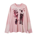 Women's dark grey cotton pullover with letter pattern and drop shoulder sleeves