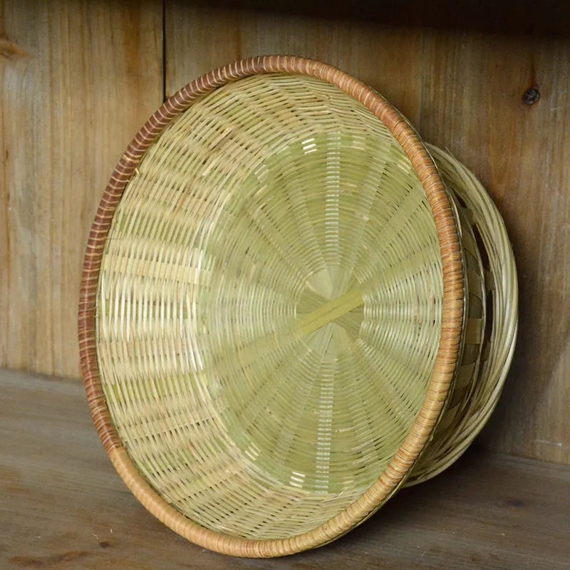 Handmade natural bamboo storage basket in three sizes for household organisation