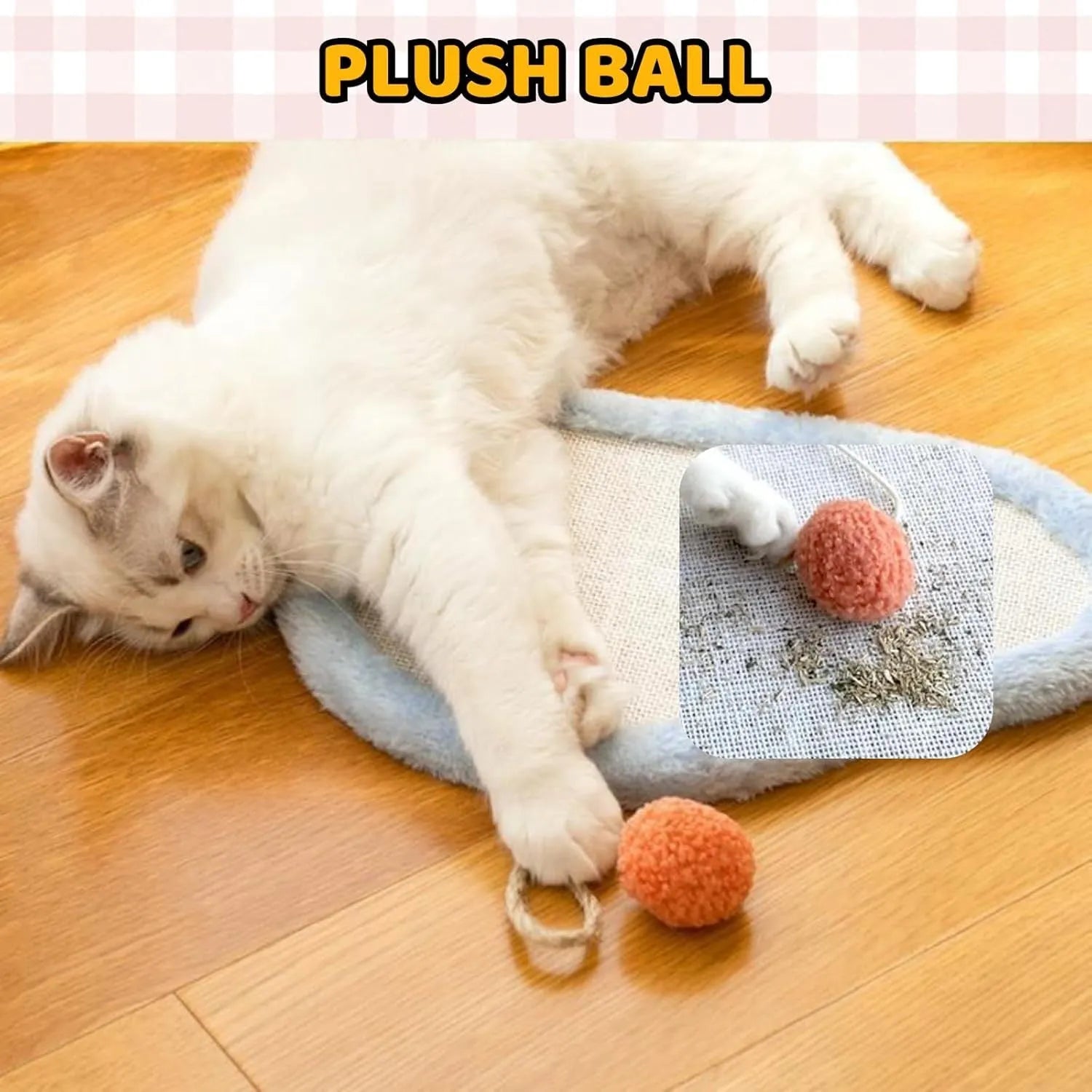 Natural sisal cat scratching mat with sleeping cat design measuring 410x210mm