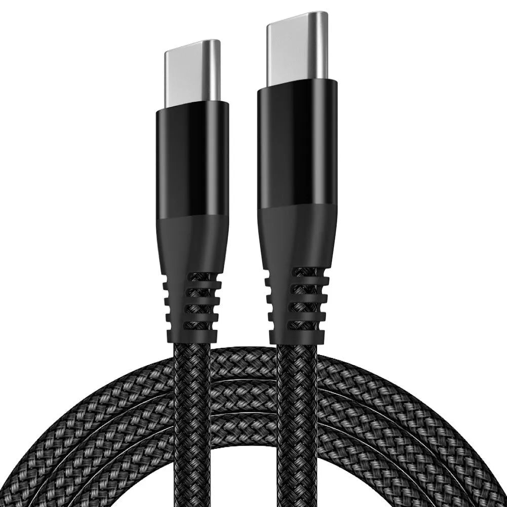 Double-headed charging cable with woven exterior, Lightning and Type-C ends, black colour, available in 1m 2m 3m
