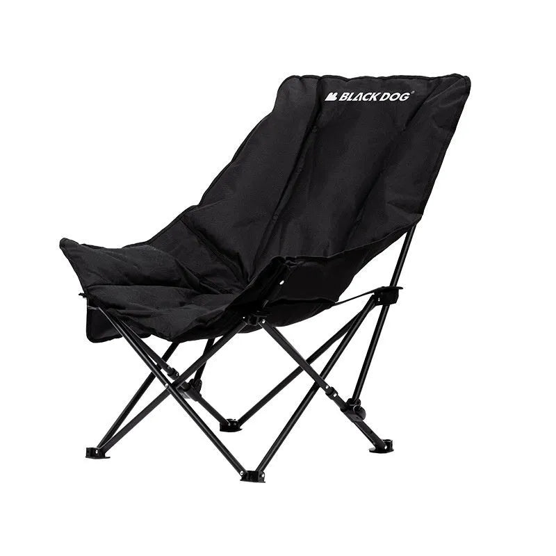 Night black Oxford cloth camping moon chair in folded and unfolded positions