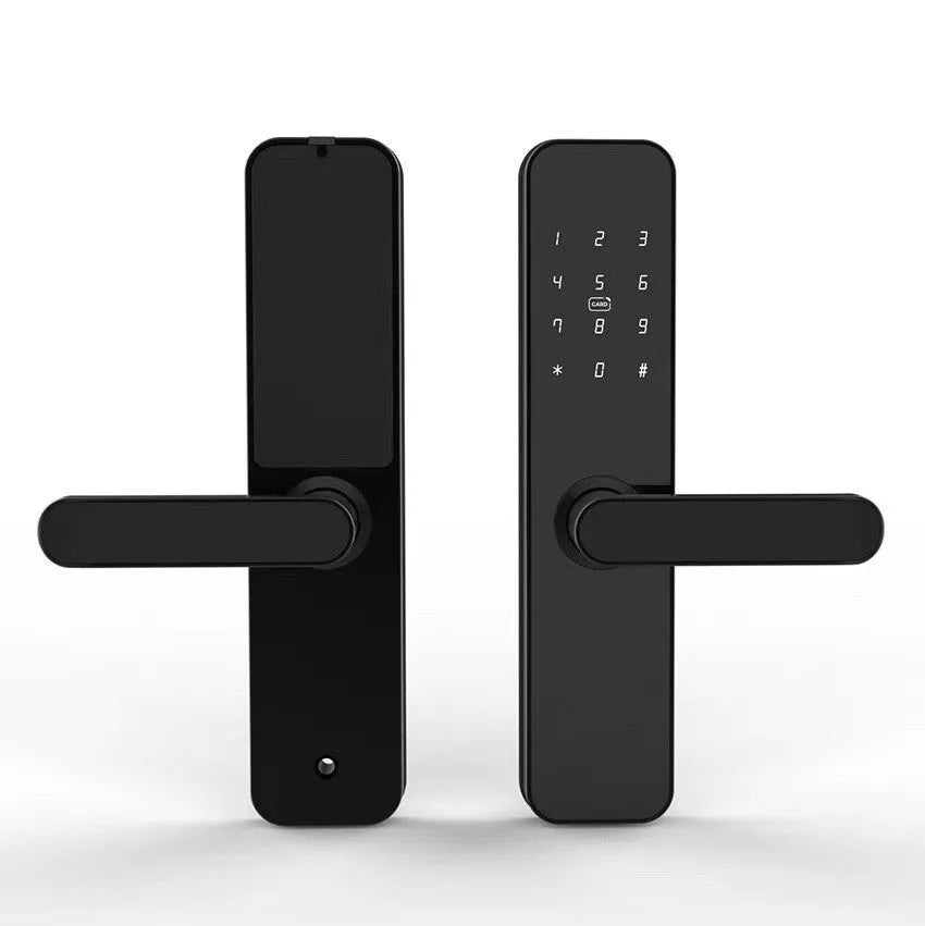 Alloy wooden door fingerprint lock in black finish for keyless entry home security
