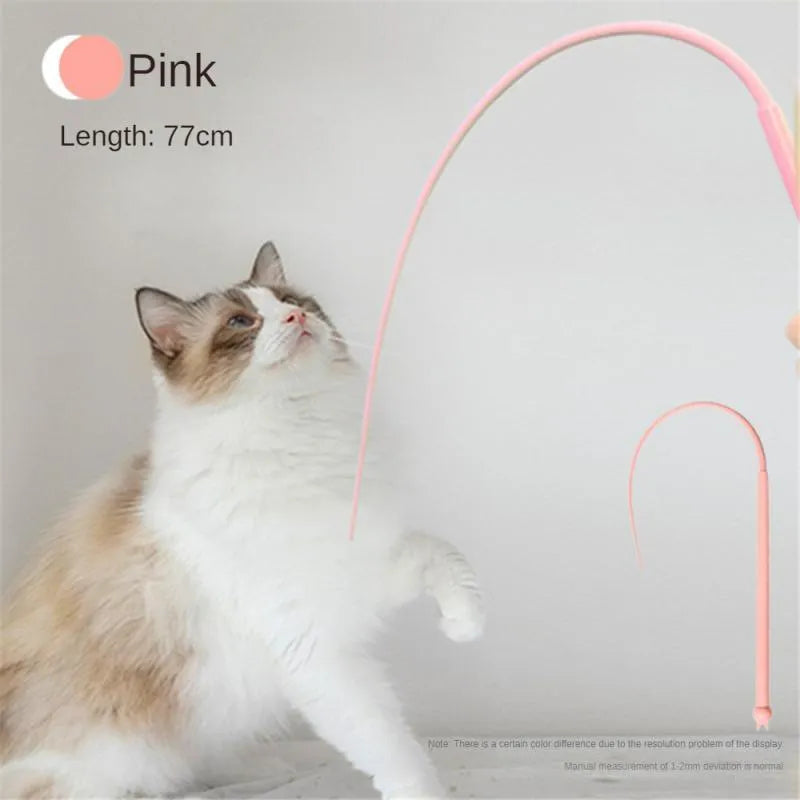 Simulated mouse tail cat teaser stick with flexible silicone tail and cat head design